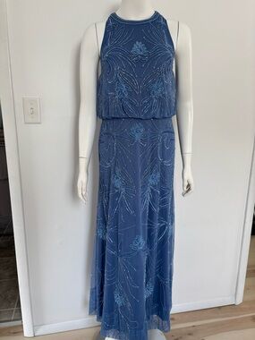 Adrianna Papell Blue Beaded Maxi Dress